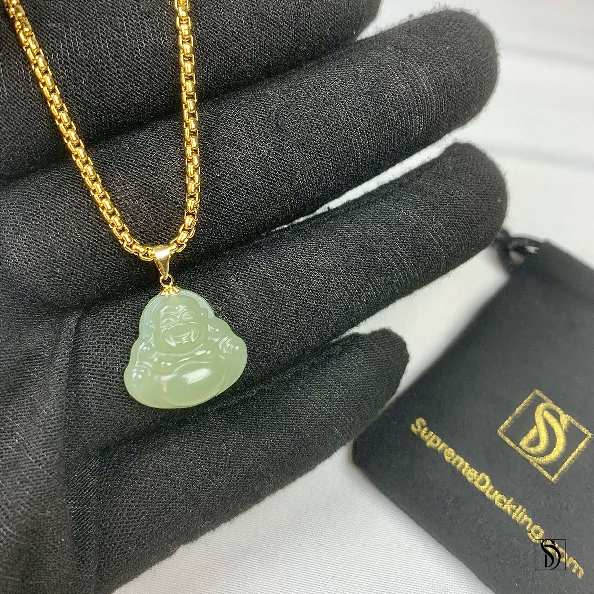 Natural Green Jade Buddha Pendant Necklace