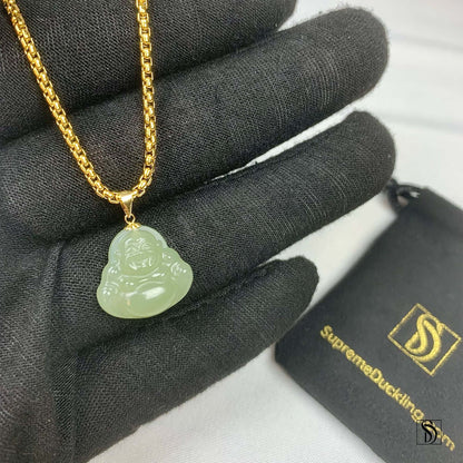Natural Green Jade Buddha Pendant Necklace