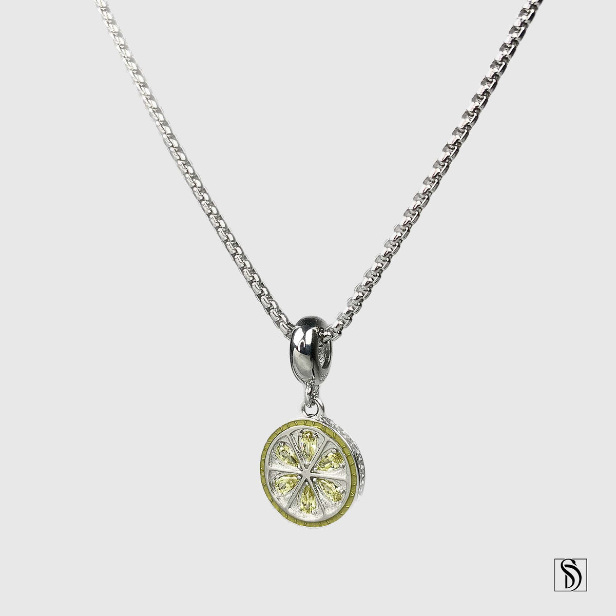 Fresh Lemon Slice Gemstone Pendant Necklace