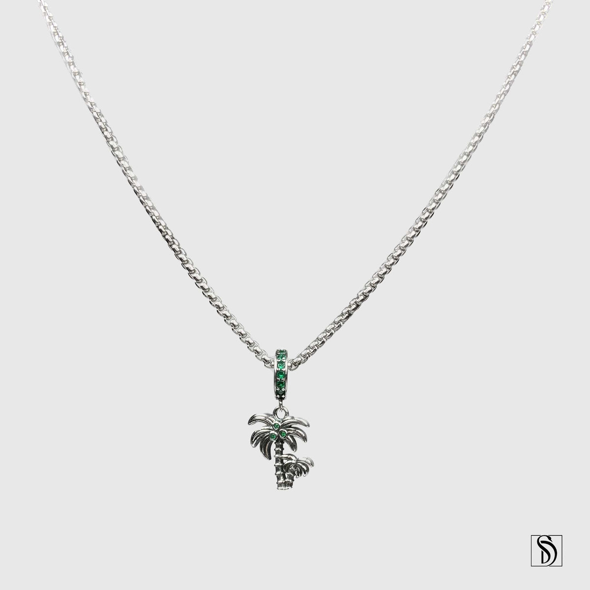 Palm Tree Green Gemstone Coconut Pendant Necklace