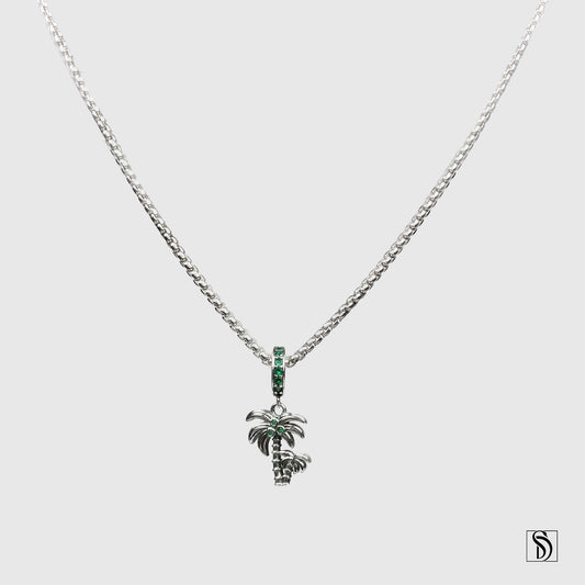 Palm Tree Green Gemstone Coconut Pendant Necklace