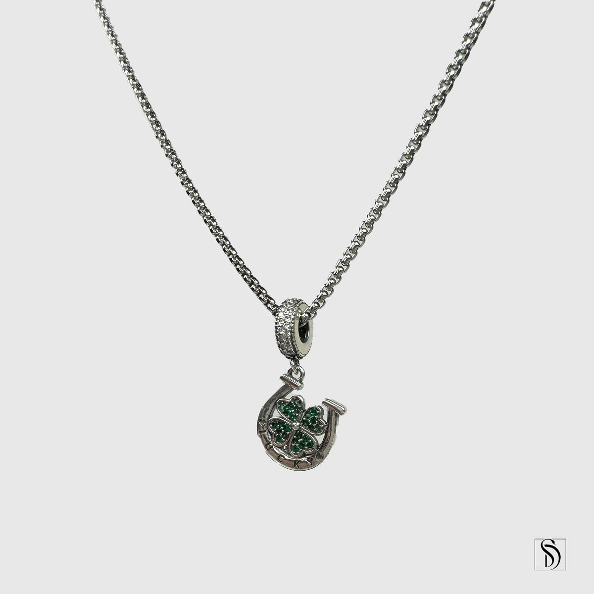 Lucky Four Leaf Clover Horse Shoe Pendant Necklace