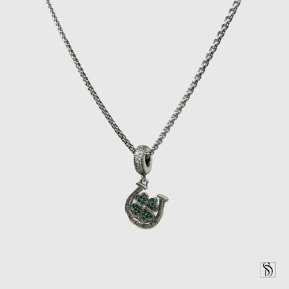 Lucky Four Leaf Clover Horse Shoe Pendant Necklace