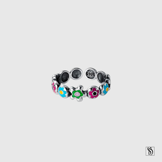 Adjustable Sterling Silver Flower Ring