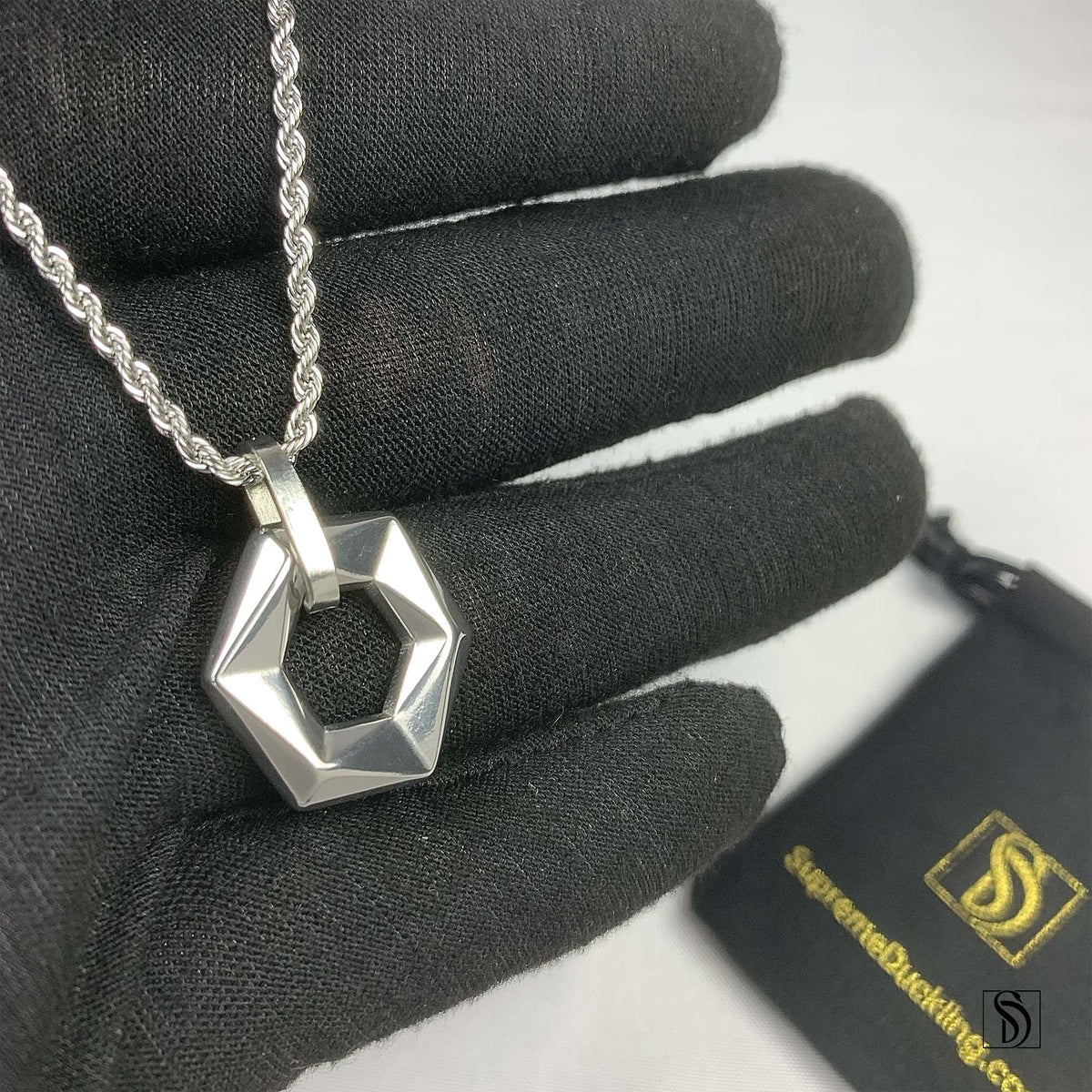 Silver Geometric Hexagon Pendant Necklace