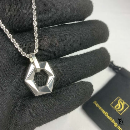 Silver Geometric Hexagon Pendant Necklace