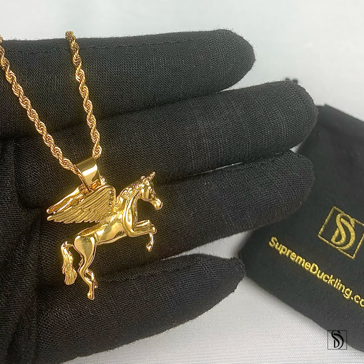 18K Gold Pegasus Pendant Necklace
