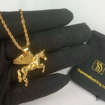 18K Gold Pegasus Pendant Necklace
