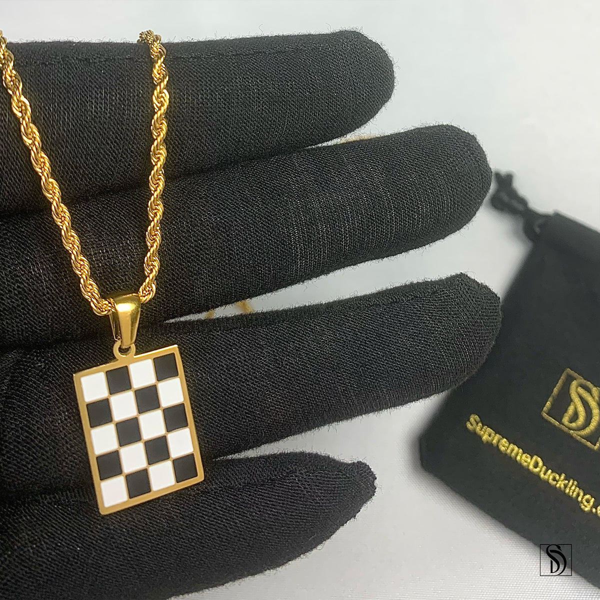 Black and White Chess Board Pendant Necklace
