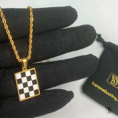 Black and White Chess Board Pendant Necklace