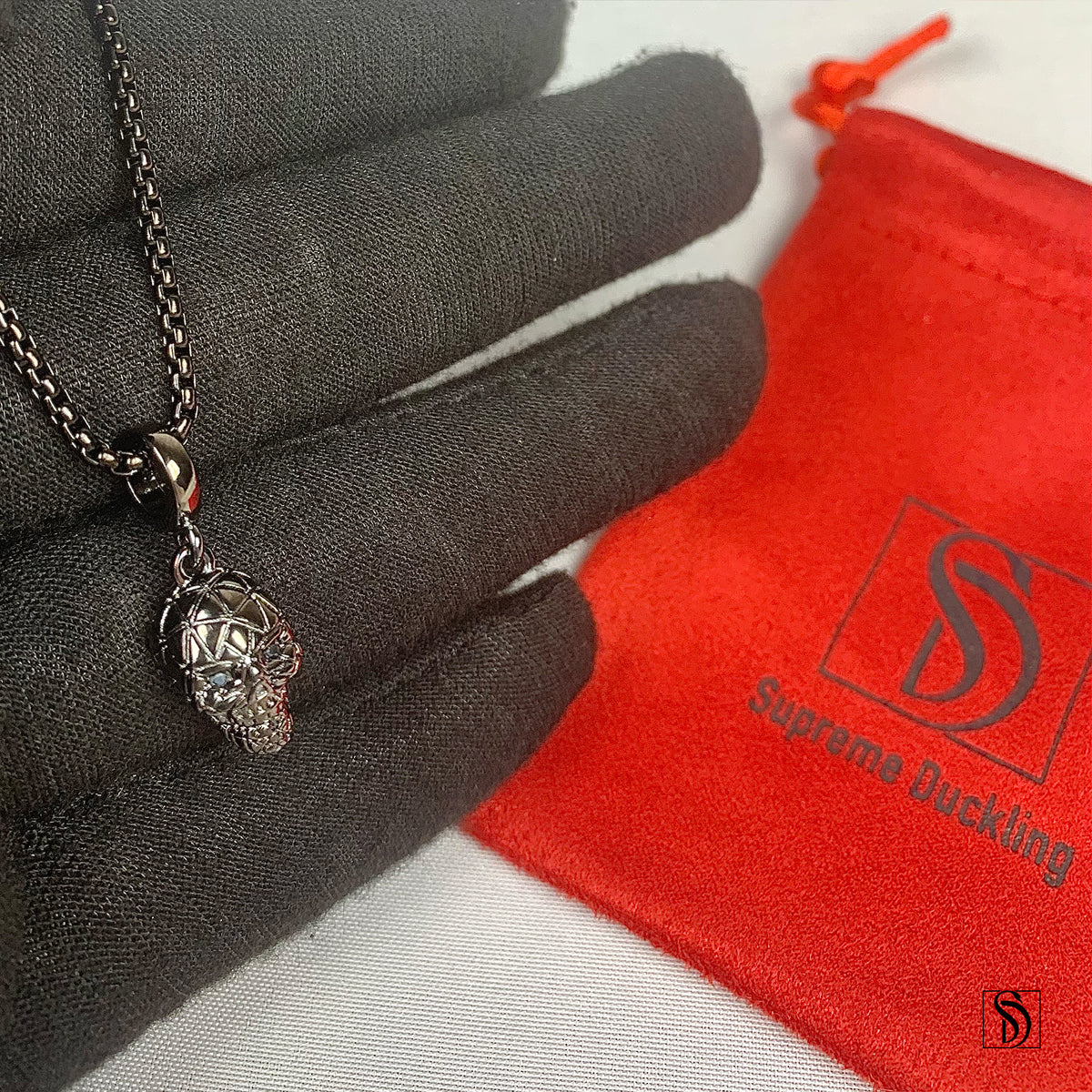 Black Skull Gemstone Pendant Necklace