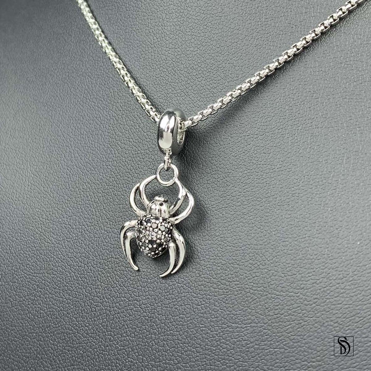 Silver Spider Gemstone Pendant Necklace
