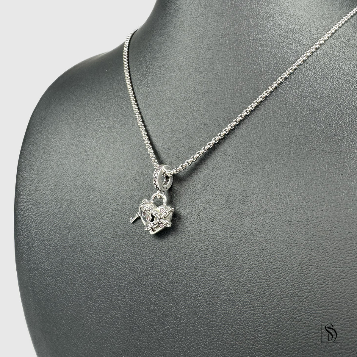 Chained Broken Heart Pink Gemstones Pendant Necklace