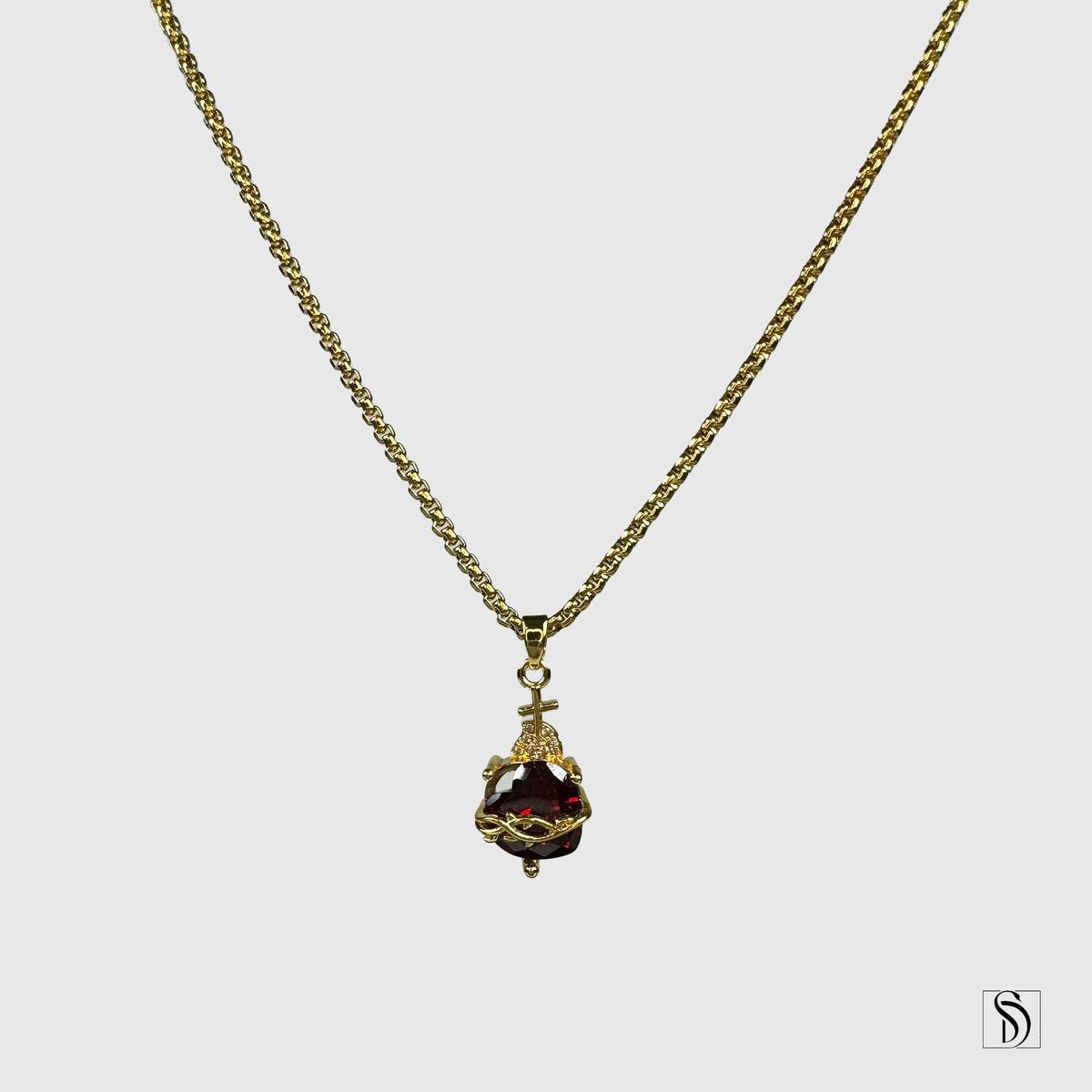 Gold Eye of Horus Red Gemstone Egyptian Ankh Key Of Life Pendant Necklace