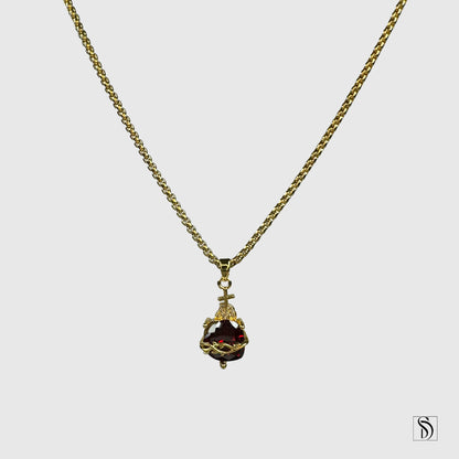 Gold Eye of Horus Red Gemstone Egyptian Ankh Key Of Life Pendant Necklace