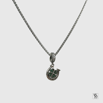 Lucky Four Leaf Clover Horse Shoe Pendant Necklace