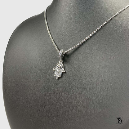 Silver Hamsa All Seeing Eye Necklace