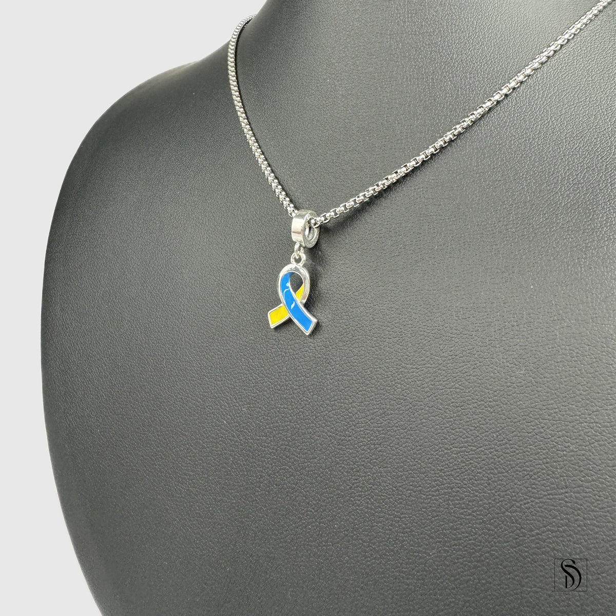 Blue and Yellow Peace Ribbon Pendant Necklace