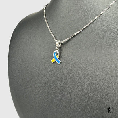 Blue and Yellow Peace Ribbon Pendant Necklace