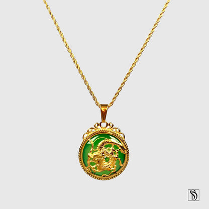 Lucky Jade Dragon Medallion Pendant Necklace