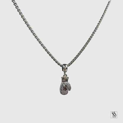 Pink Gemstones Boxing Gloves Pendant Necklace