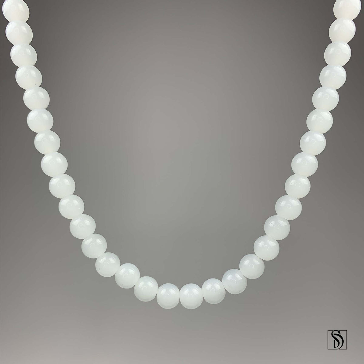 Natural White Jade Beaded Necklace