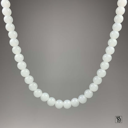 Natural White Jade Beaded Necklace