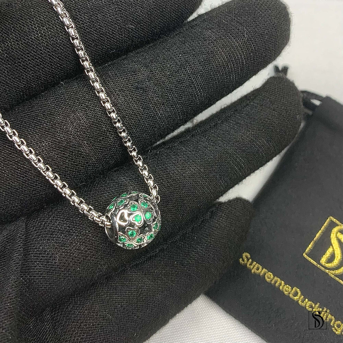 Lucky Four Leaf Clover Green Gem Necklace