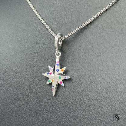 Rainbow Gemstone North Star Pendant Necklace