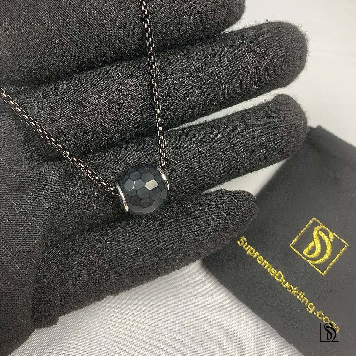 Black Crystal Bead Charm Necklace