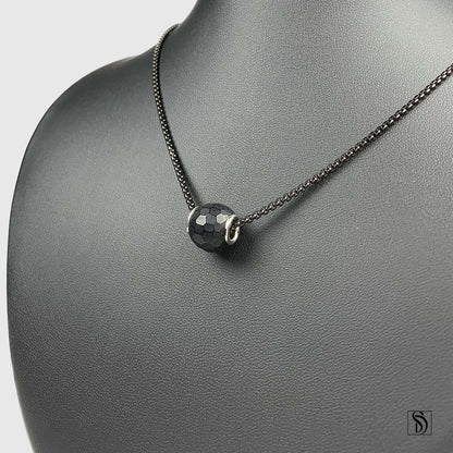 Black Crystal Bead Charm Necklace