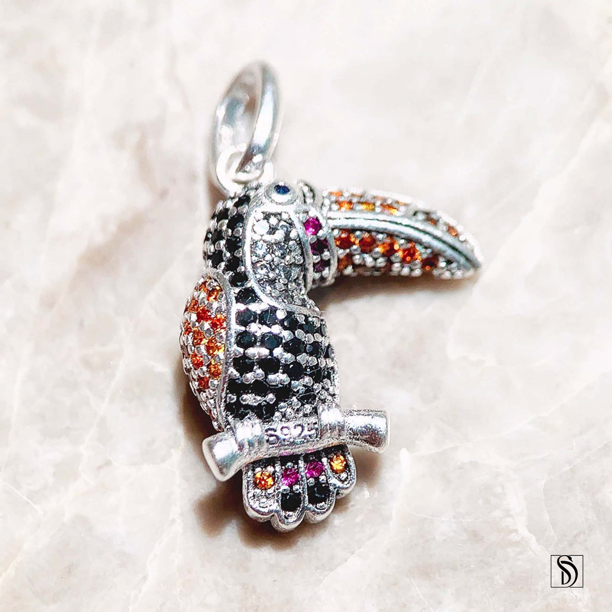 Rainbow Gemstone Toucan Bird Pendant Necklace