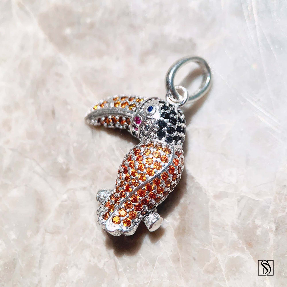 Rainbow Gemstone Toucan Bird Pendant Necklace