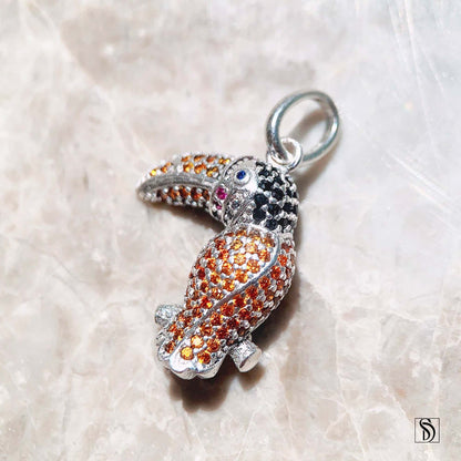 Rainbow Gemstone Toucan Bird Pendant Necklace