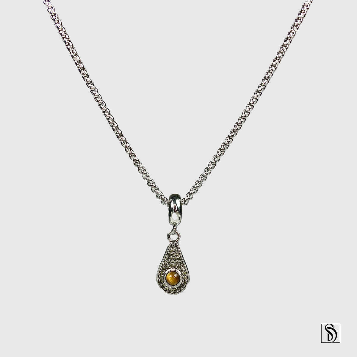 Silver Avocado Tiger Eye Pendant Necklace