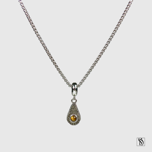Silver Avocado Tiger Eye Pendant Necklace