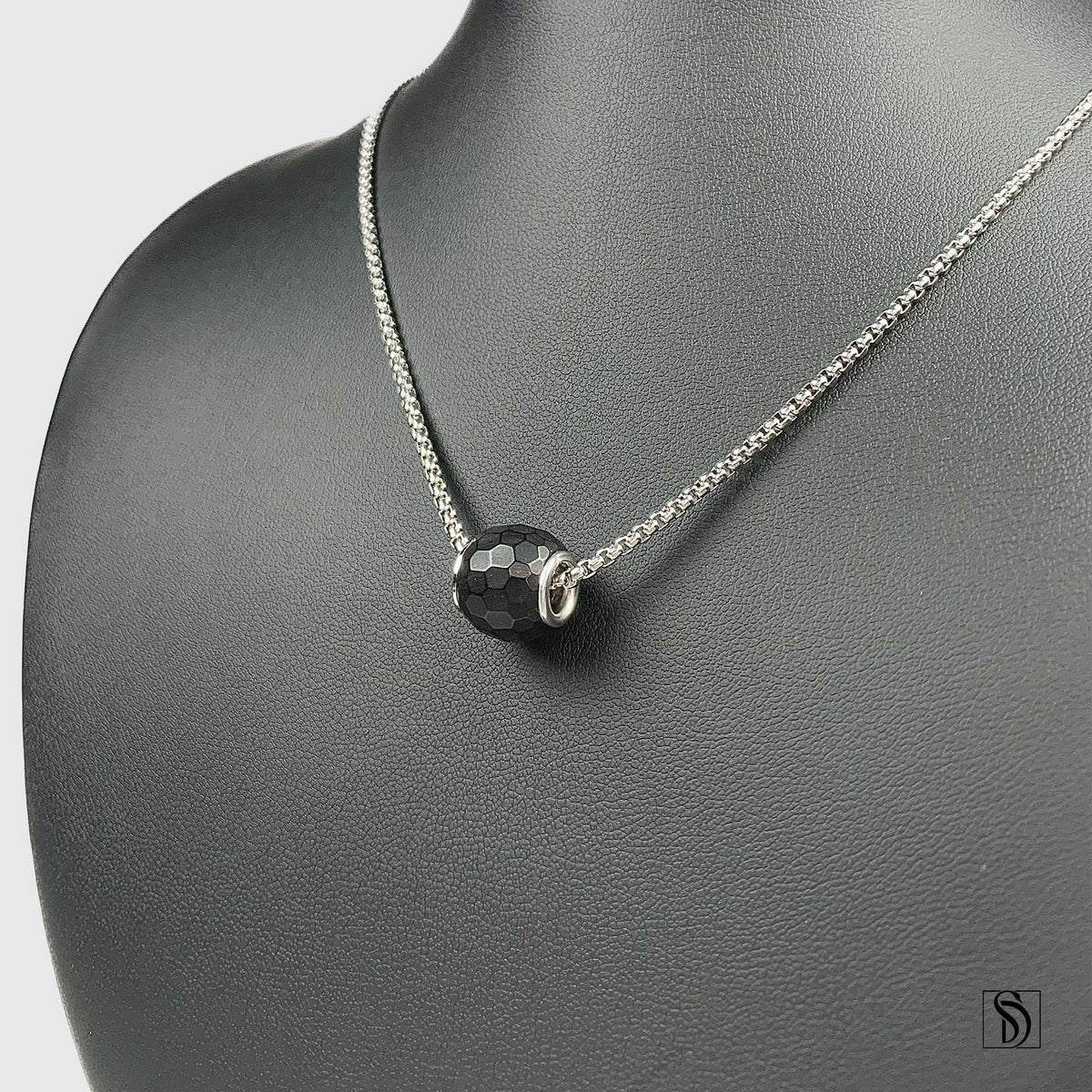 Black Crystal Bead Charm Necklace