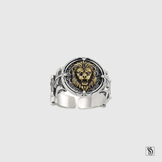 Adjustable Silver Lion Ring