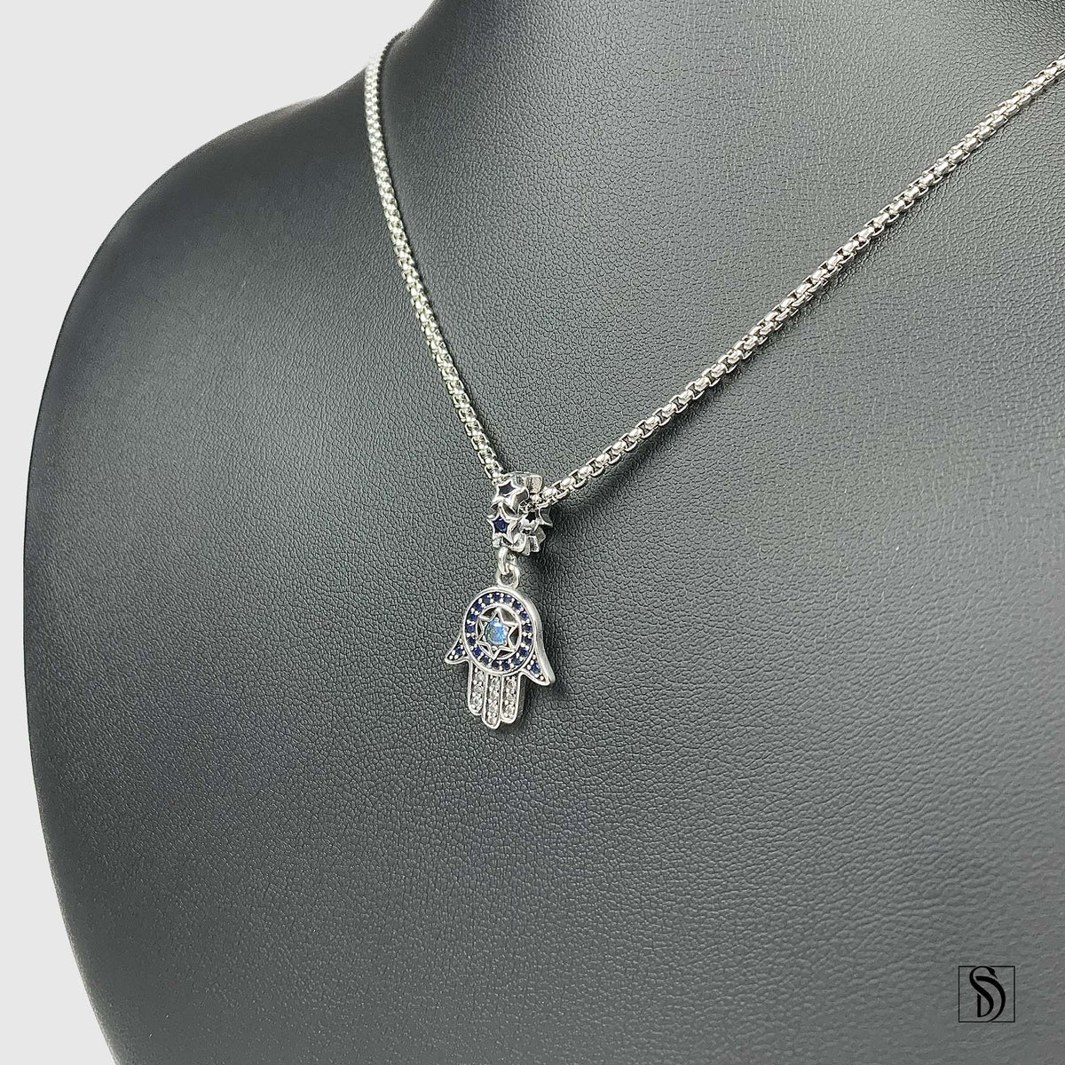 Silver Hamsa Star Of David Necklace