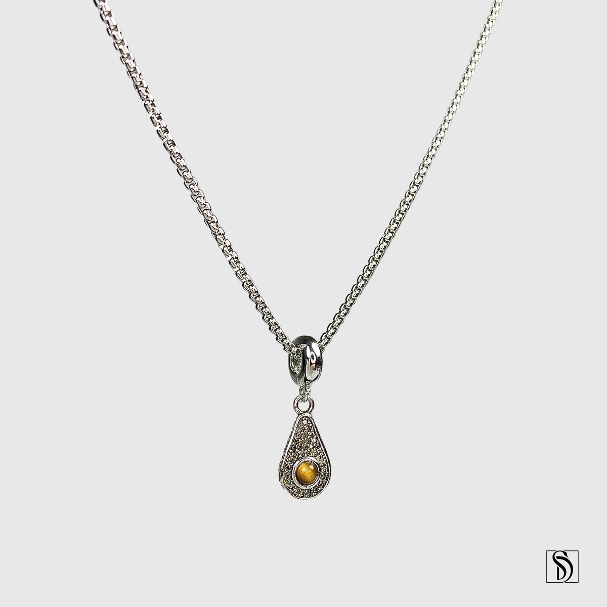 Silver Avocado Tiger Eye Pendant Necklace