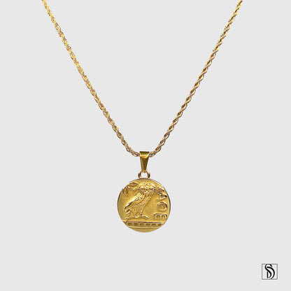 Gold Owl Of Athena Pendant Necklace