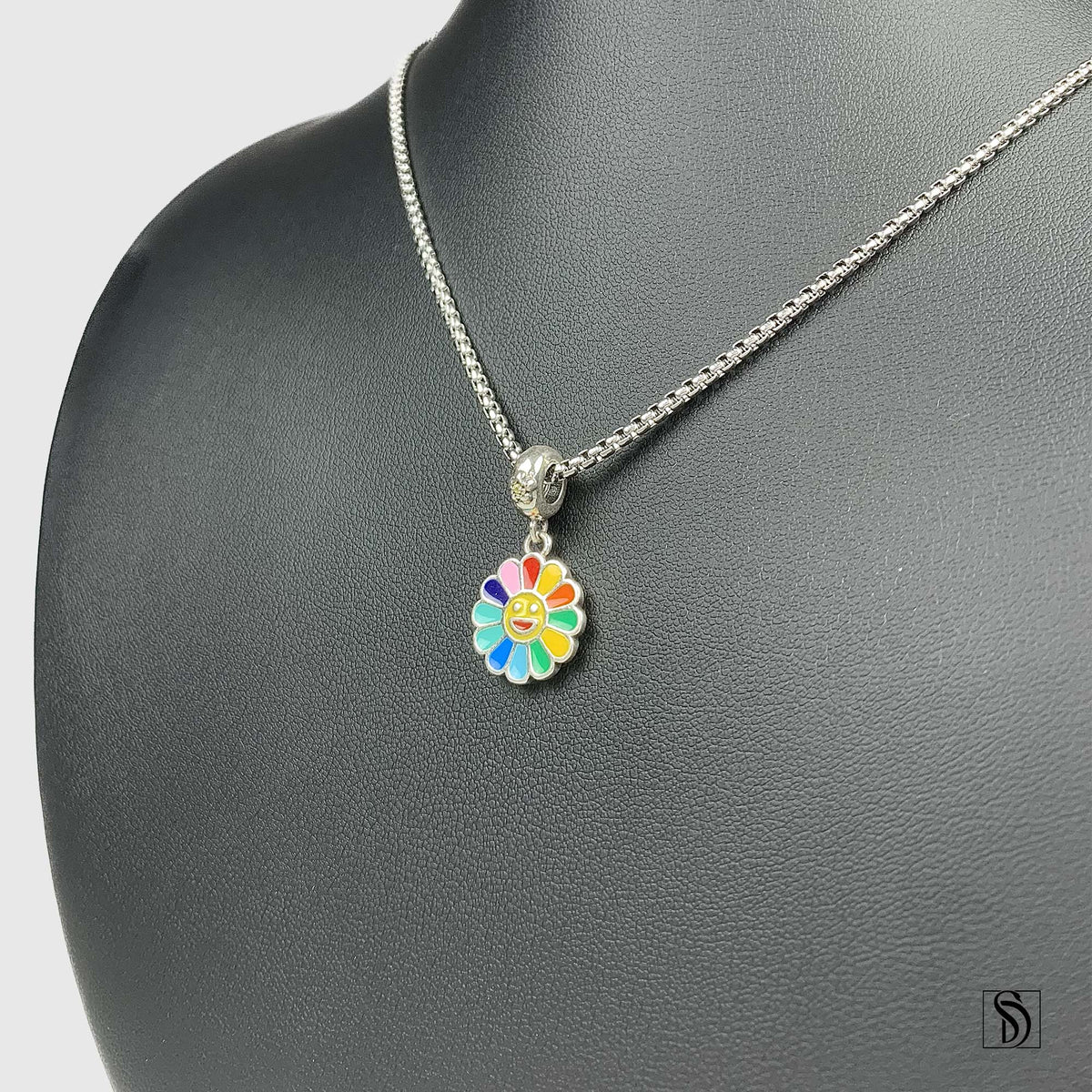 Rainbow Smiley Face Emoji Sunflower Necklace
