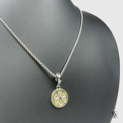 Fresh Lemon Slice Gemstone Pendant Necklace